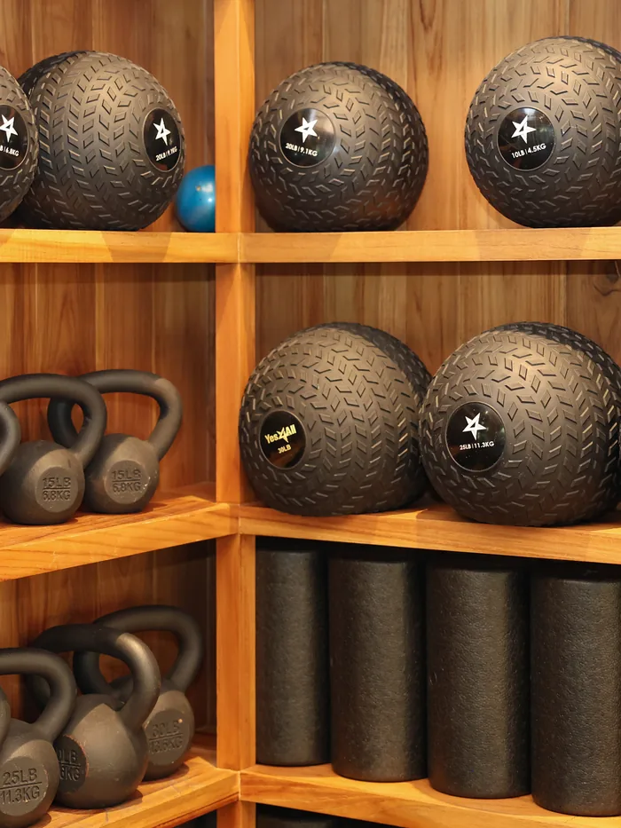 Kettlebells and slam balls at the Taru gym